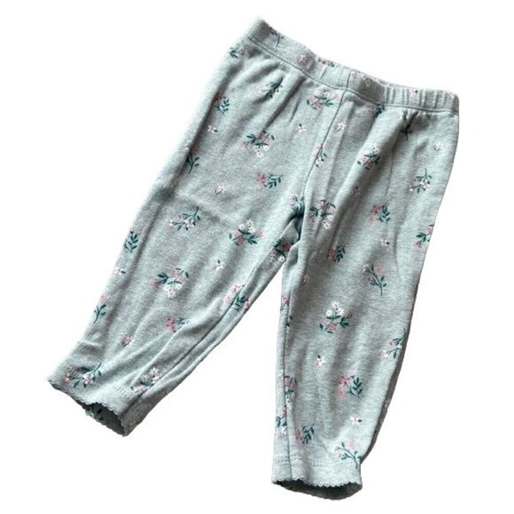 Baby Girl Green Grey Floral Leggings 6-9m